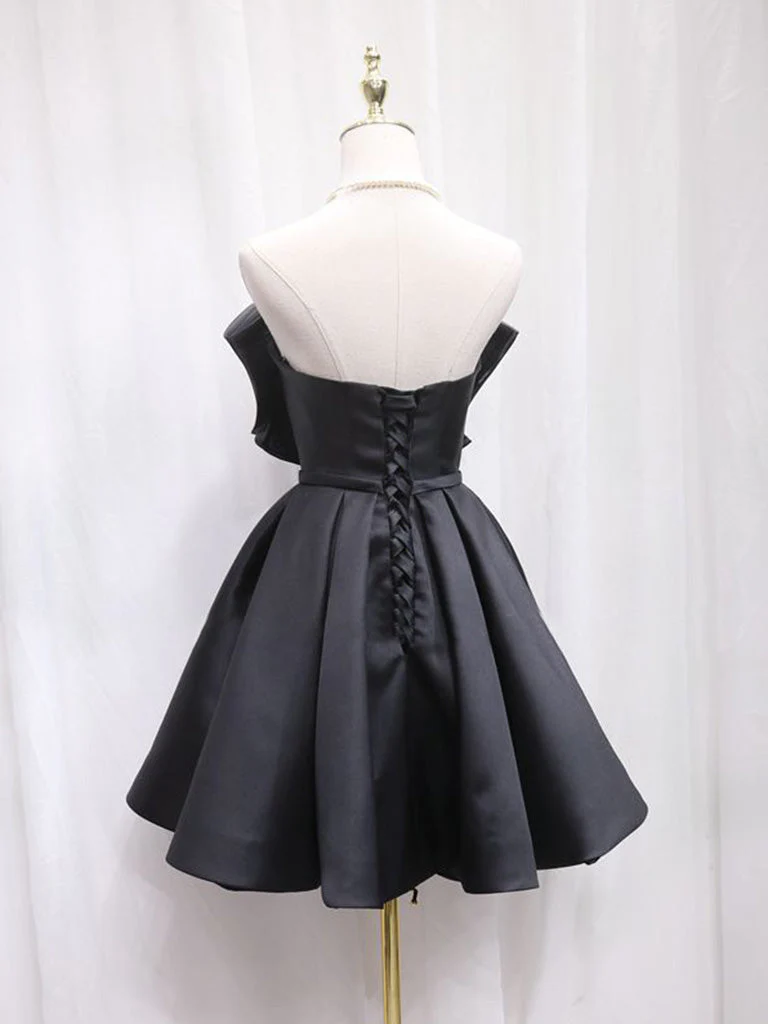 Adorable Black A-line Homecoming Dress with Big Bow Front - Afbeelding 3