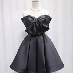 Adorable Black A-line Homecoming Dress with Big Bow Front