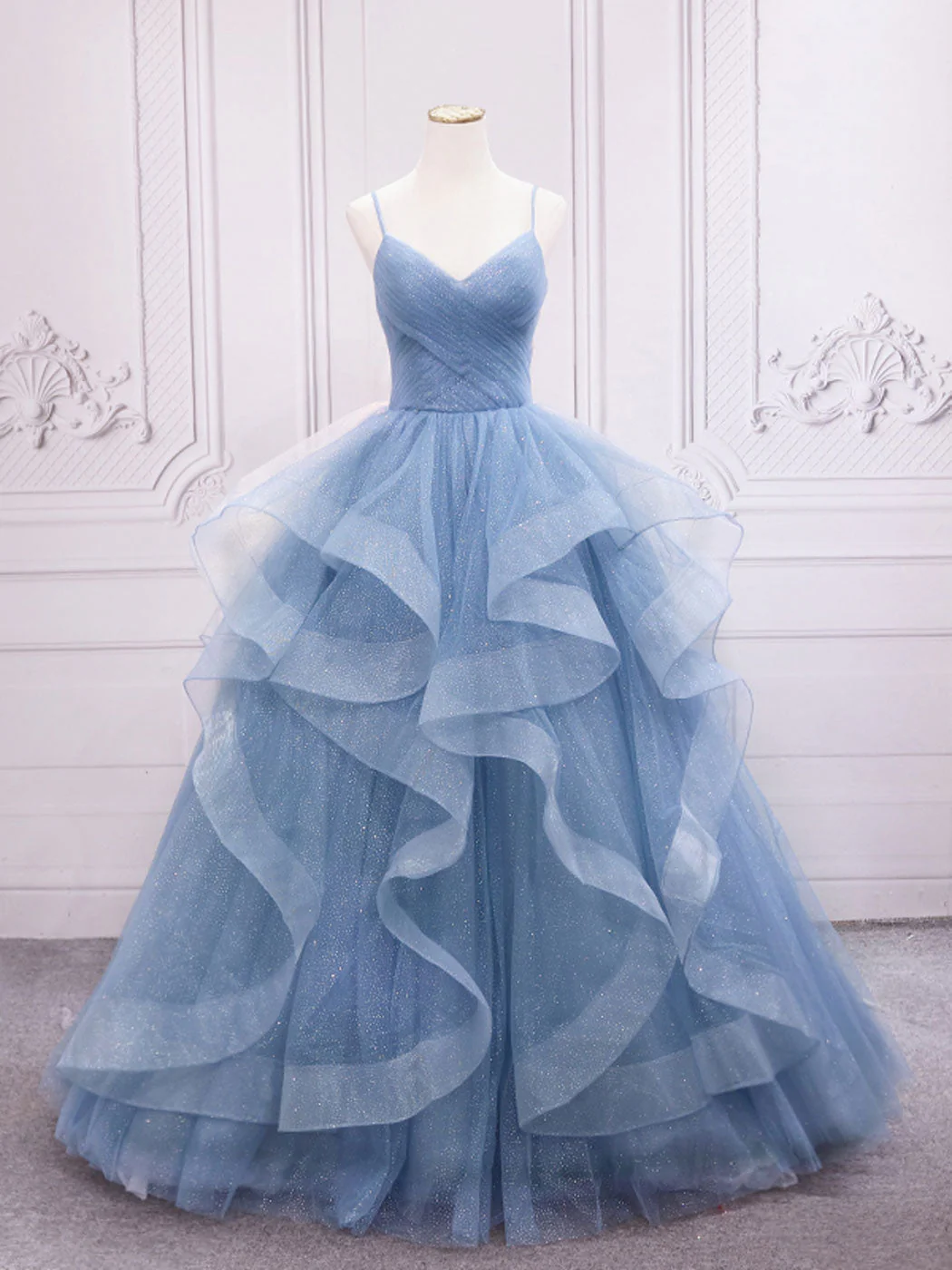 Blue Tulle Long Prom Dresses Beautiful Sweet 16 Floor Length Gowns - Afbeelding 2