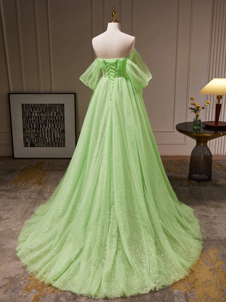 Lime Green Romantic See Through Tulle Ball Gown Prom Dress Formal Dress - Afbeelding 4