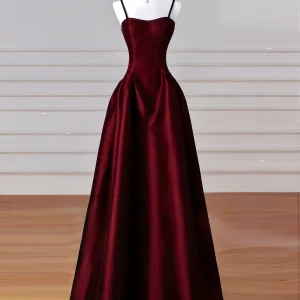 Elegant A-Line Satin Burgundy Long Prom Dress