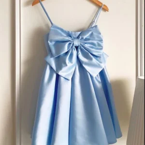 Blue Short Satin Homecoming Party Dress