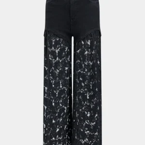 LORIE | High Waist Dames Denim Broek Met Transparante Kant Wijde Pijpen – Gedurfd, Modieus & Ideaal Voor Avonden Uit Of Festivals