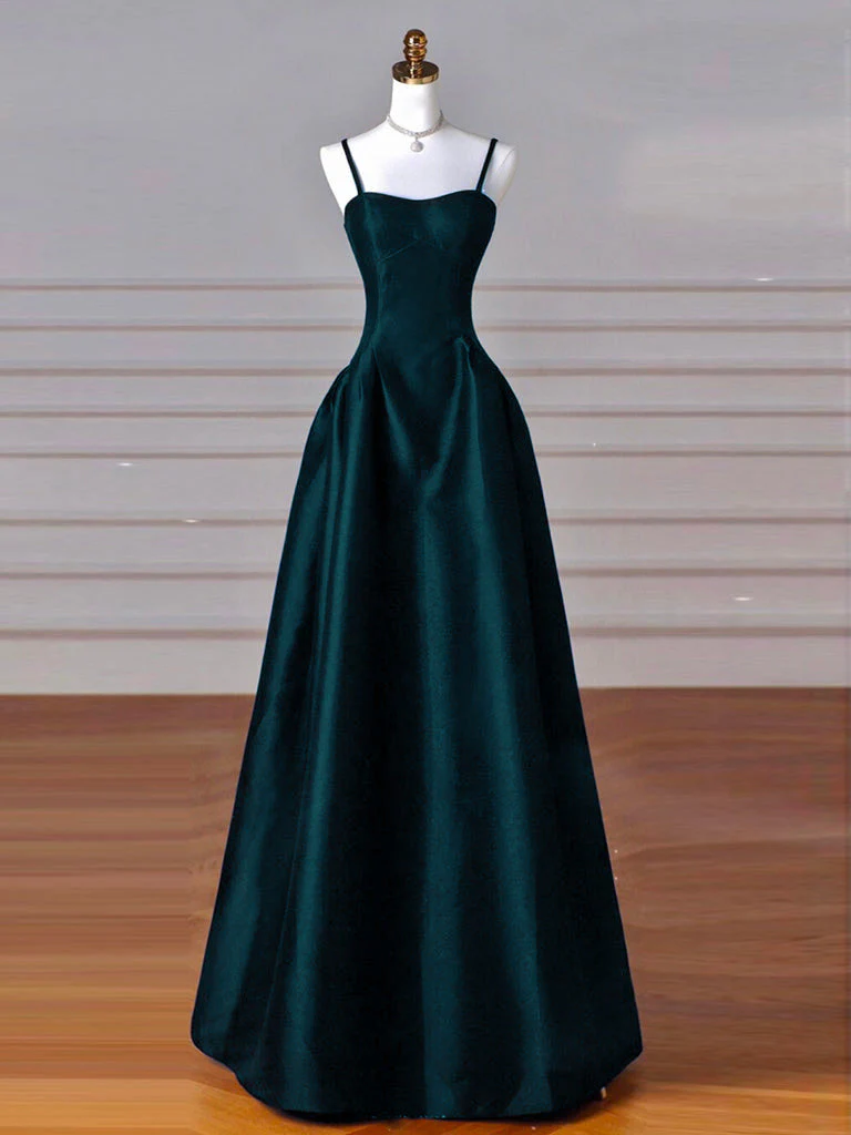 A-Line Sweetheart Neck Satin Peacock Blue Long Prom Dress - Afbeelding 2