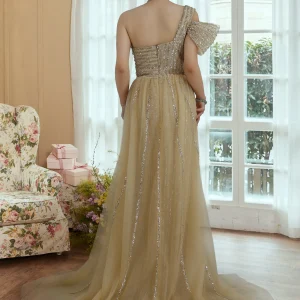 Glittering One-Shoulder Sequin Prom Gown with Elegant Trail Split Design