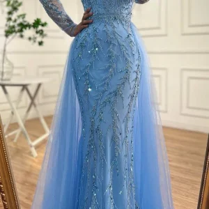 Elegant Dark Green Sweetheart Mermaid Prom Dress with High Slit and Crystals