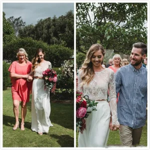 Betaalbare Boho Flowy Lace lange mouwen tweedelige bruidsjurk bruidsscheidingen