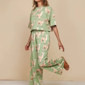Alpaca Meadow Cropped T-shirt en Wijde broek set Dames