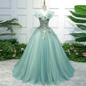Aqua V-Neck Ball Gown Quinceanera Dress Prom Dress