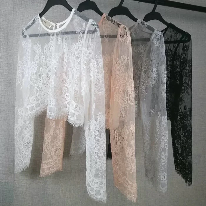 Avey Casual High Neck Lace Bridal Cover Up with Long Sleeves - Afbeelding 3