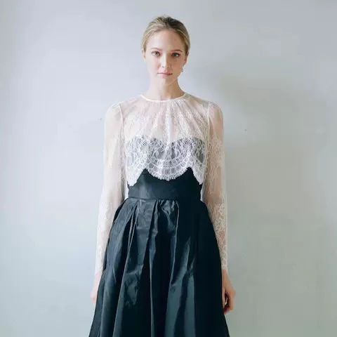 Avey Casual High Neck Lace Bridal Cover Up with Long Sleeves - Afbeelding 4