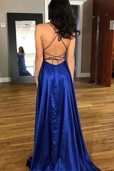Backless spaghettibandjes flowy galajurk met splitten | Eenvoudige prom-formele jurk - Afbeelding 3