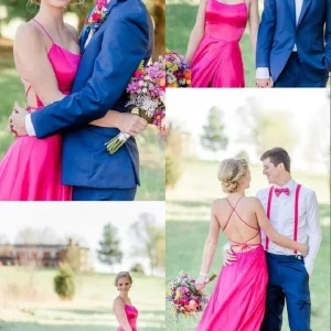 Backless spaghettibandjes flowy galajurk met splitten | Eenvoudige prom-formele jurk