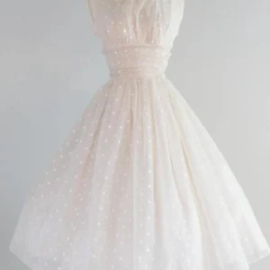 Bateau Neck Polka Dot Short Vintage Wedding Dress