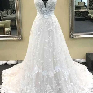 Beste delicate A-lijn kanten appliqués celebrity trouwjurk