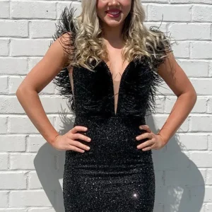 Zwarte pailletten lage rug veer strakke homecoming jurk