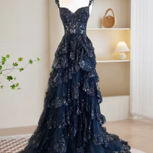 Beautiful Black Sequin Long Prom Dress for Women Formal Occasions