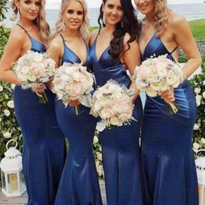 Blue Sexy Long Bridesmaid Dresses Backless with Spaghgetti straps