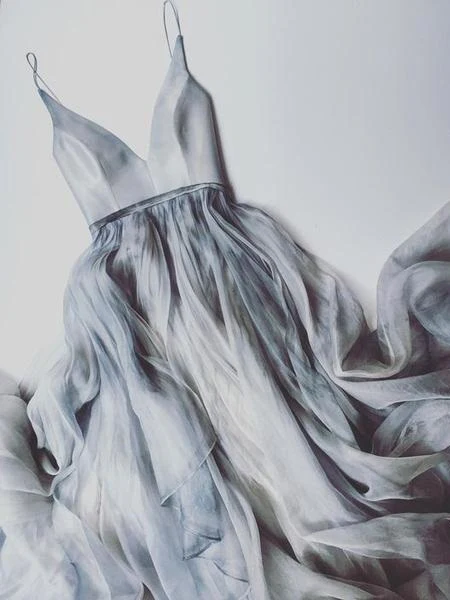 Boho stoffige blauwe trouwjurk Flowy stoffige blauwe galajurk