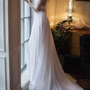 Casual, zwierige tweedelige strandjurk met lange mouwen en chiffon rok