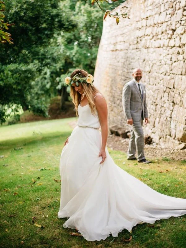 Casual losse spaghettibandjes Top bruidsscheidingen | Tweedelige trouwjurk - Afbeelding 2