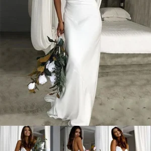 Casual eenvoudige zijden trouwjurk met open rug