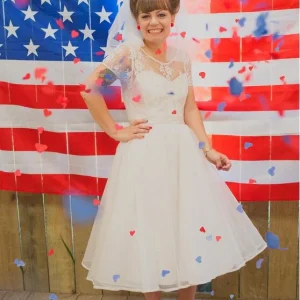 Vintage theelengte trouwjurk met korte mouwen