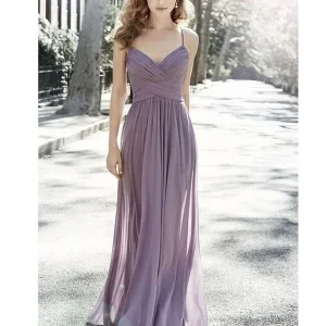 Chiffon Taropurple lange spaghettibandjes bruidsmeisjekleding