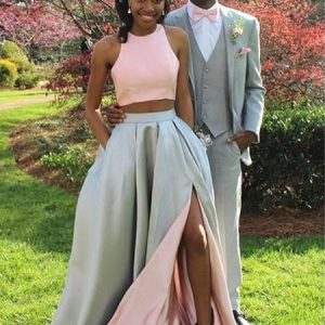 Zwarte meisjesgalajurk Tweedelige galajurk met zijsplit en zakken