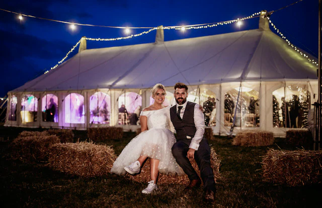 Landelijke stijl jaren '50 stijl off-the-shoulder stippen tule theelengte trouwjurk - Afbeelding 3