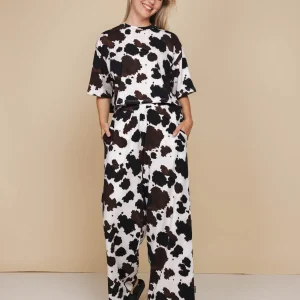 Cow Cropped T-shirt en Wijde broek set Dames