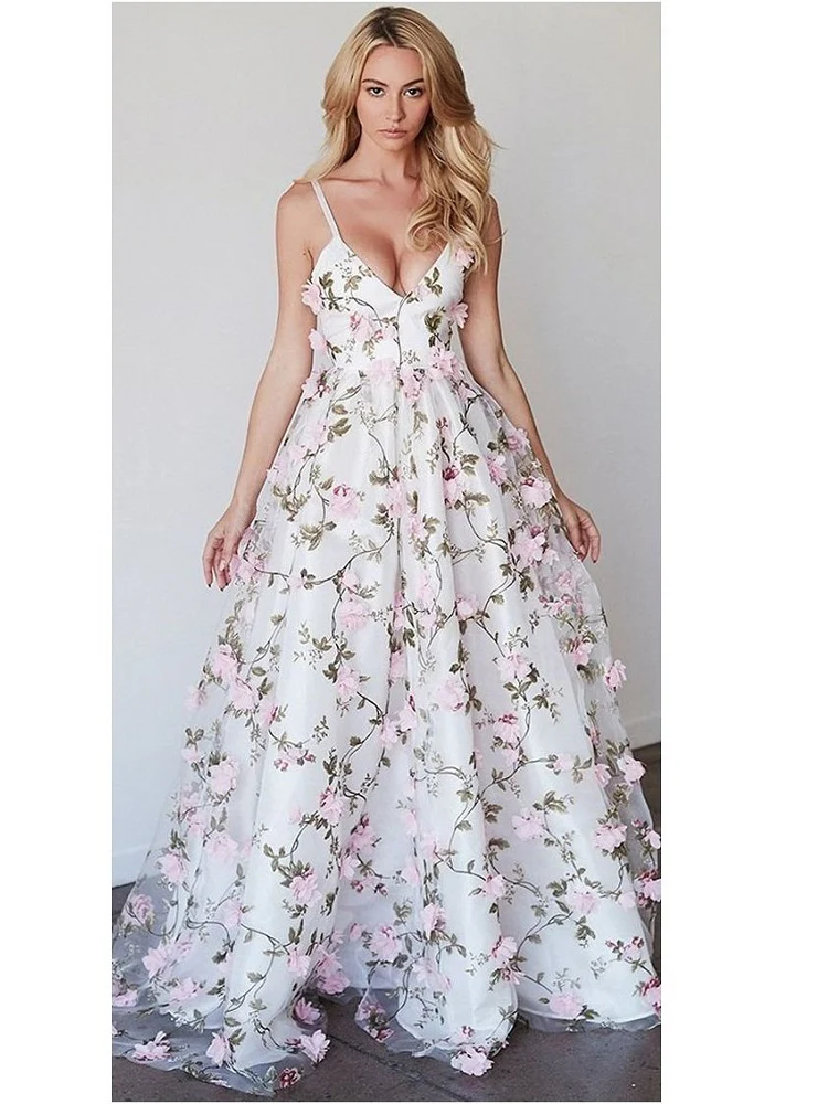 Delicate witte galajurk met 3D-bloemenkant | Zoete formele jurk van groep 8