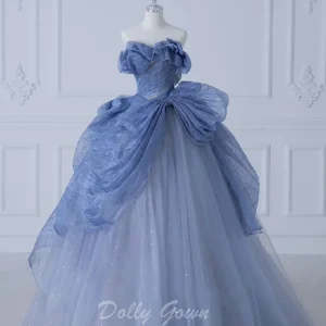 Stoffige blauwe baljurk galajurk