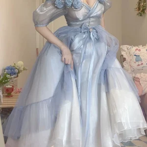 Dusty Blue Off The Shoulder Lolita Prom Dress