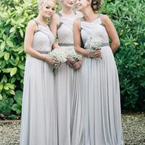 Stoffige grijze halter lange rustieke bruidsmeisjekleding