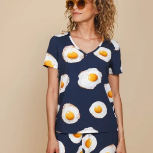 Eggs Navy V-neck T-shirt Dames