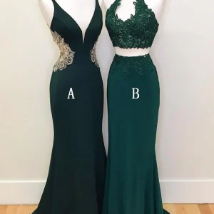 Smaragdgroene galajurk | Tweedelige galajurk | Schede lange avondfeest promjurk