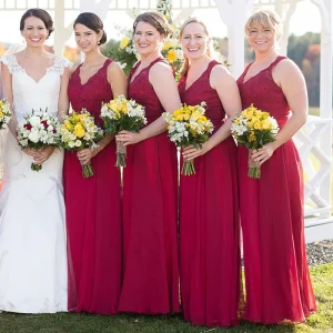 Rustieke kastanjebruine kanten top plus maat bruidsmeisjesjurken