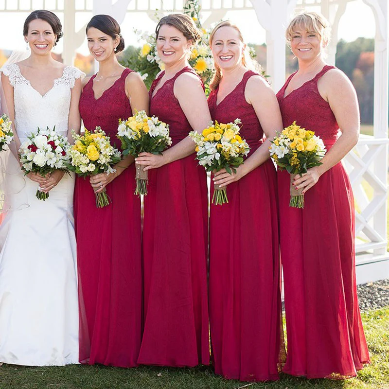 Rustieke kastanjebruine kanten top plus maat bruidsmeisjesjurken