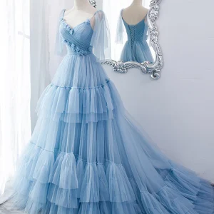 Fairytale Light Blue Tiered Tulle Princess Prom Dress