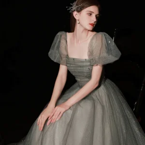 Glitter donkergrijze prinses baljurk galajurk