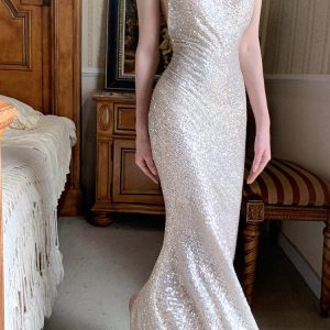 Glitter zeemeermin Rose pailletten maxi-jurk