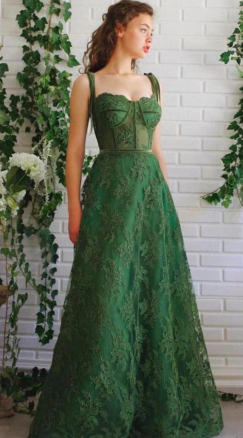 Groene kant Senior Prom Dress Graudation jurk - Afbeelding 2