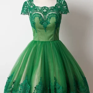 Groene kant Vintage jaren '50 korte galajurk