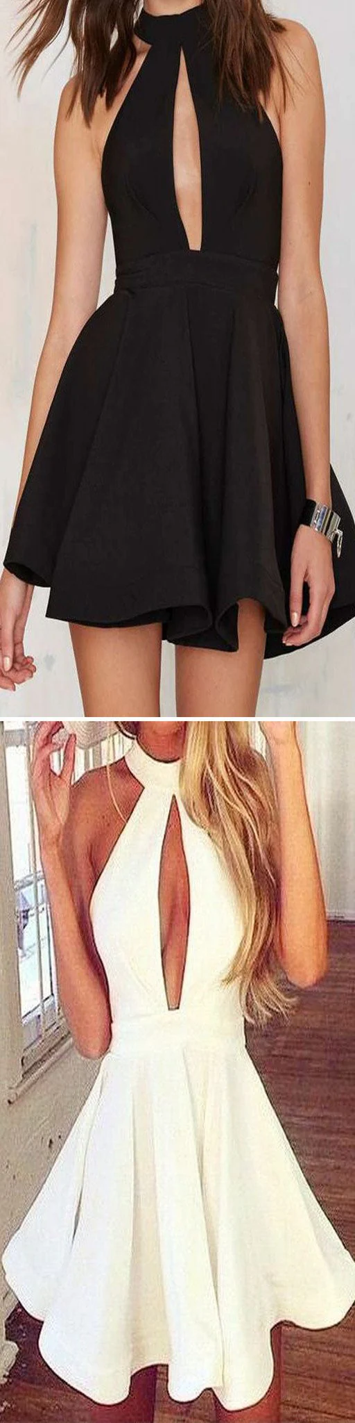 Zwarte chiffon korte homecoming-jurk met open rug en voorkant - Afbeelding 3