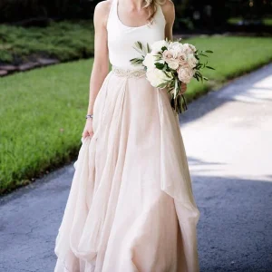 Halter Boho rustieke moderne tweedelige trouwjurk | Betaalbare unieke bruidsscheidingen