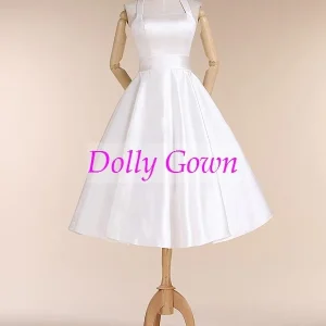 Halter nek eenvoudige korte trouwjurk jaren 1950 Pinup trouwjurk