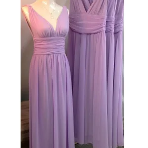 Lavendel lange V-hals spandex A-lijn bruidsmeisjesjurken onder de 100