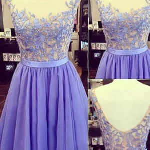 Lavendel kanten top korte galajurk voor tieners eerstejaars homecoming jurk afstudeerjurk