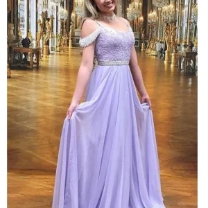 Lavendel Sparkly Chiffon A-lijn Unieke Prom Dress Avondjurken